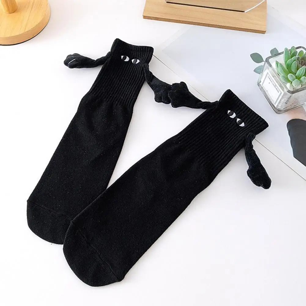 2 Pairs Magnetic Hand Holding Socks Hand In Hand Couple Socks Mid-Tube Ribbed Funny Socks