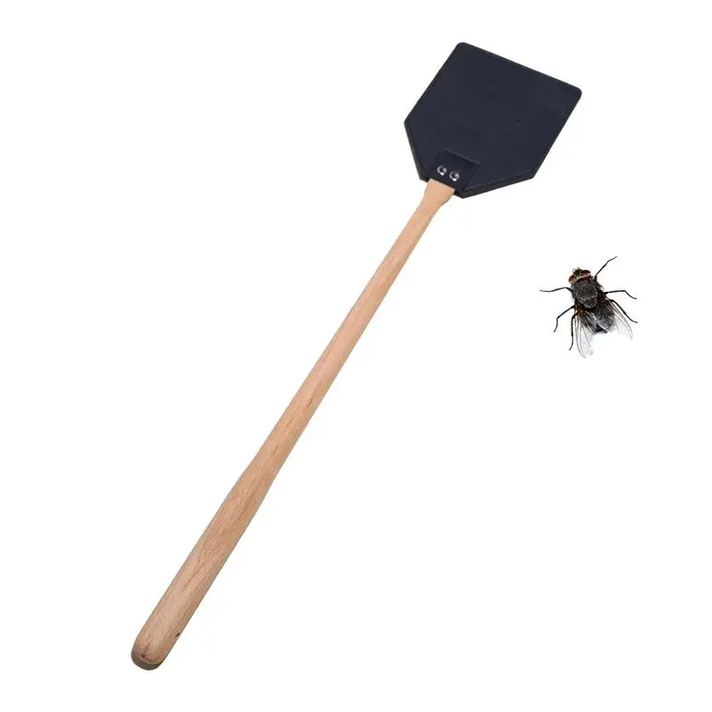 Heavy Duty Leather Fly Swatter Sturdy Portable Fly Swatters Double-Sided Leather Flyswatter Stable Ergonomic Manual Swatter For