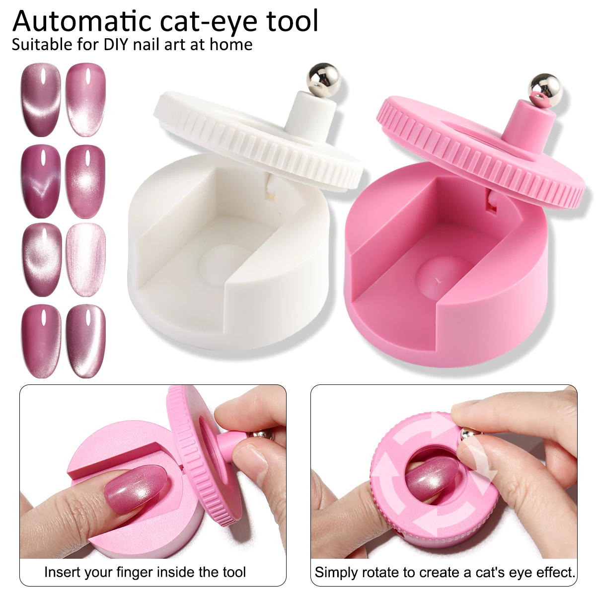 Herramienta automática para uñas de ojo de gato, imán giratorio súper fuerte para esmalte de uñas de gel francés con cuentas de vidrio. Herramienta de arte de uñas DIY para principiantes