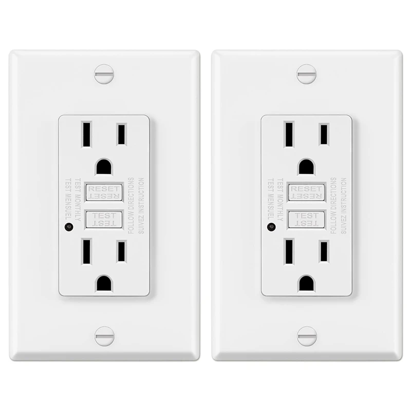 

15 Amp GFCI Outlet Decorative GFI Outlet Set With LED Indicator, Ground Fault Circuit Breaker, 2PCS US Plug