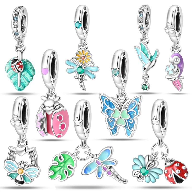 

New Women's 925 Silver Insect Series Butterfly Dragonfly Ladybug Pendant Smiling Face Beaded Fashion DIY Charm Bracelet Jewelry