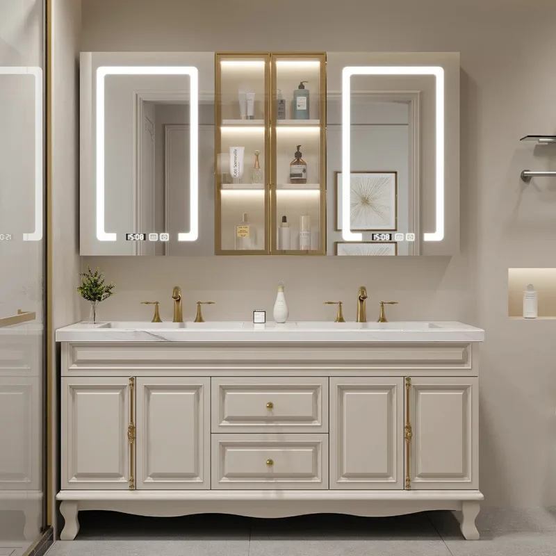 American bathroom cabinet combination oak cream wind bathroom rock slab washstand seamless hand washbasin floor cabinet