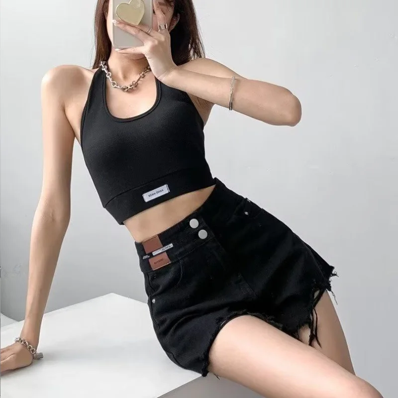 Black High-waisted Denim Shorts Women 2023 Summer New Korean Style Clothes Loose Wide-leg Hot Pants Y2K Casual  Bottoms