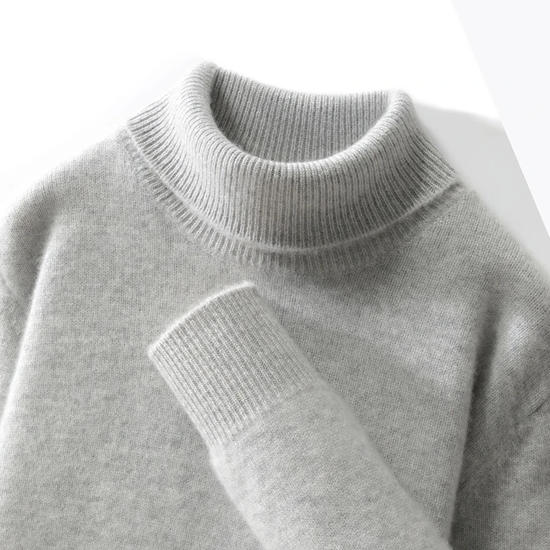 Autumn And Winter Men's 100% Wool Loose Sweater High Neck Solid Color Casual Plus Size Knitted Bottoming Shirt