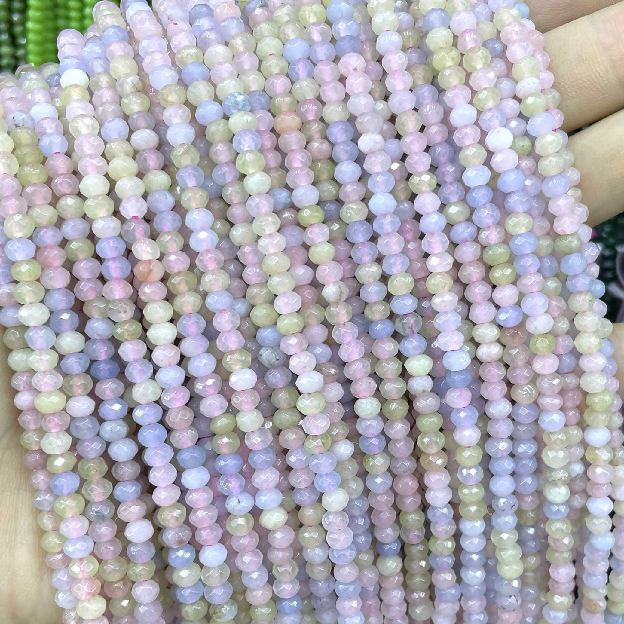 Natural Stone Faceted Flat Rondelle Spacer Beads Colorful Morganite Jades Chalcedony For Jewelry Making Diy Accessories 3X4MM