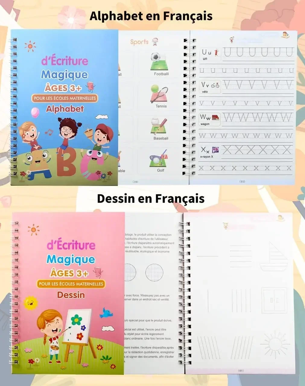 French Magic Copybook Magic Book That Can Be Reused Learn Alphanumeric Drawing Math Writing Children Calligraphy Paperback