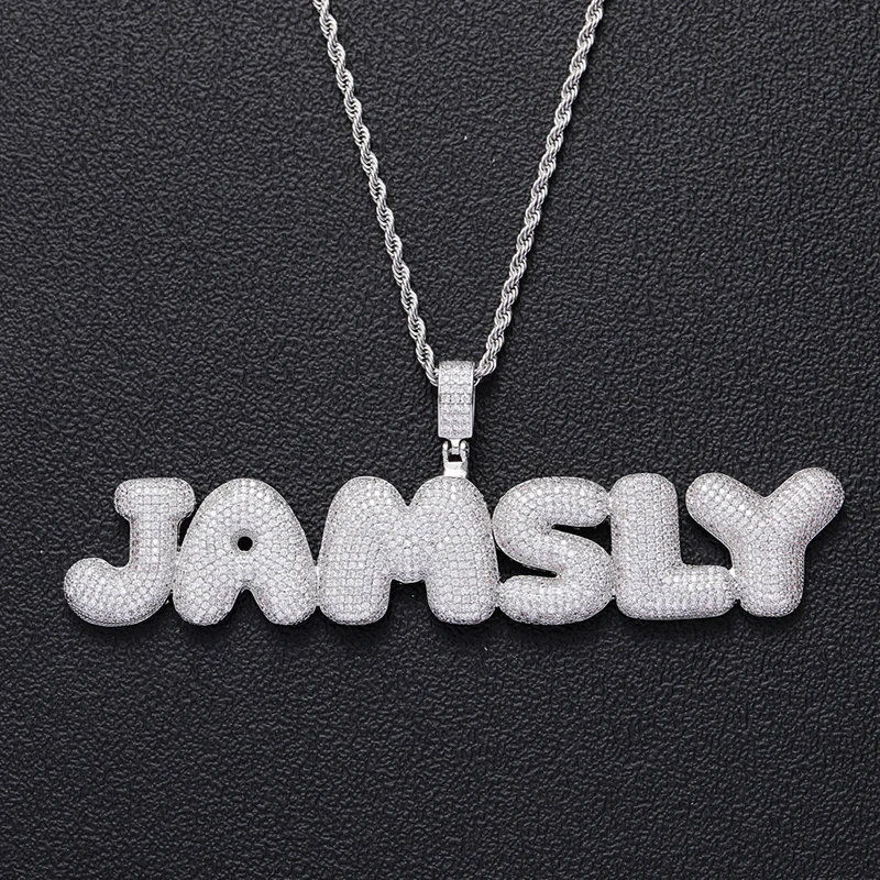 2022 Fashion Bubble Letter Custom Name Necklaces for Men Women Personalized Pendant Real Gold Plated Hip Hop Jewelry Rope Chain