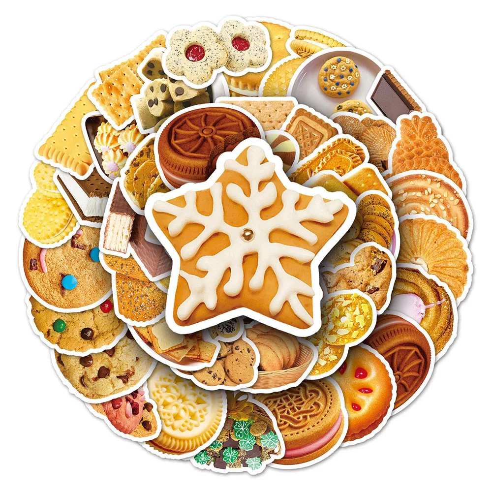 10/30/50PCS Mixed Real Cookie Stickers Funny Decoration Fridge Phone Laptop Scrapbook Classic Food Graffiti Decals Kids Gift Toy