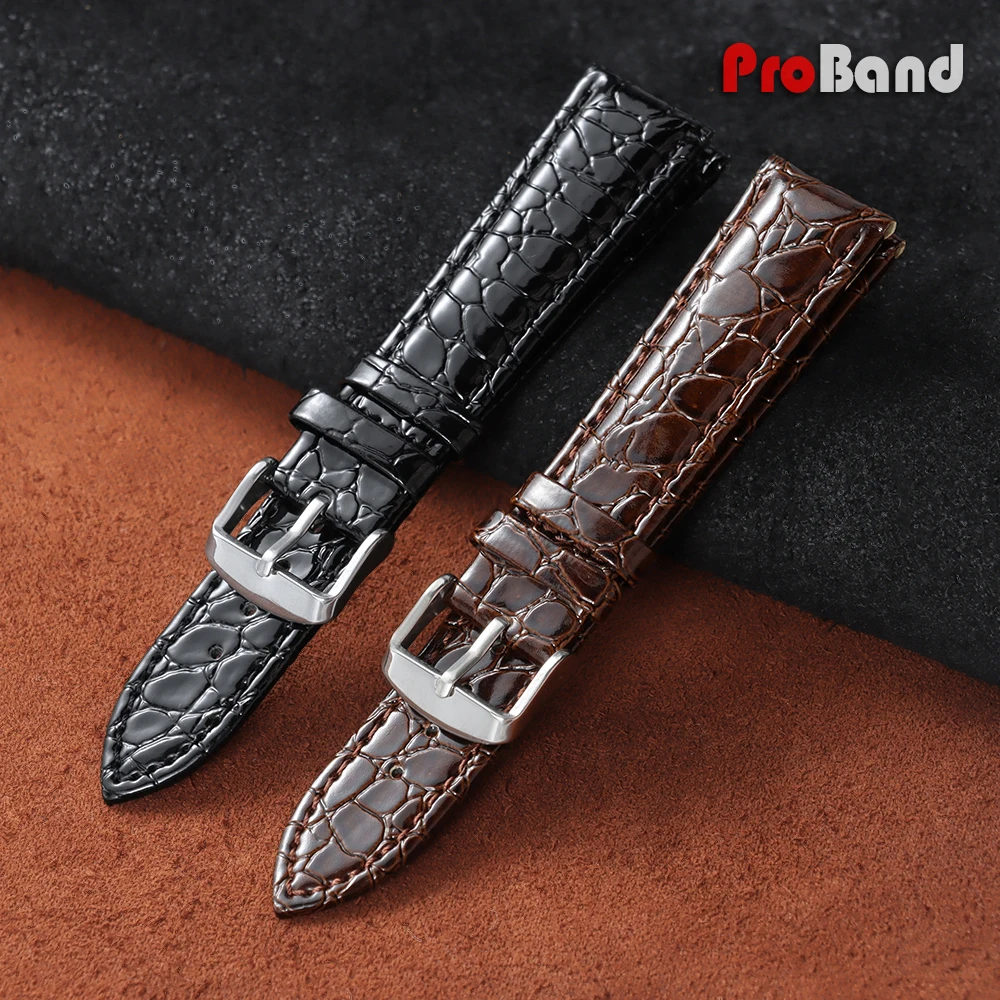 Crocodile Pattern Watch Strap Leather Watchband 12/14/16/18/19/20/22mm Gold Buckle Bracelet Men Wrist Band for Seiko for Omage