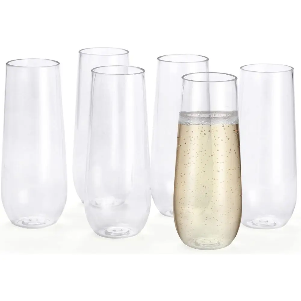 

Shatterproof Champagne Flutes, Reusable Stemless Mimosa Glasses, 9 oz Unbreakable Barware, Tritan Plastic Outdoor Glassware Set,