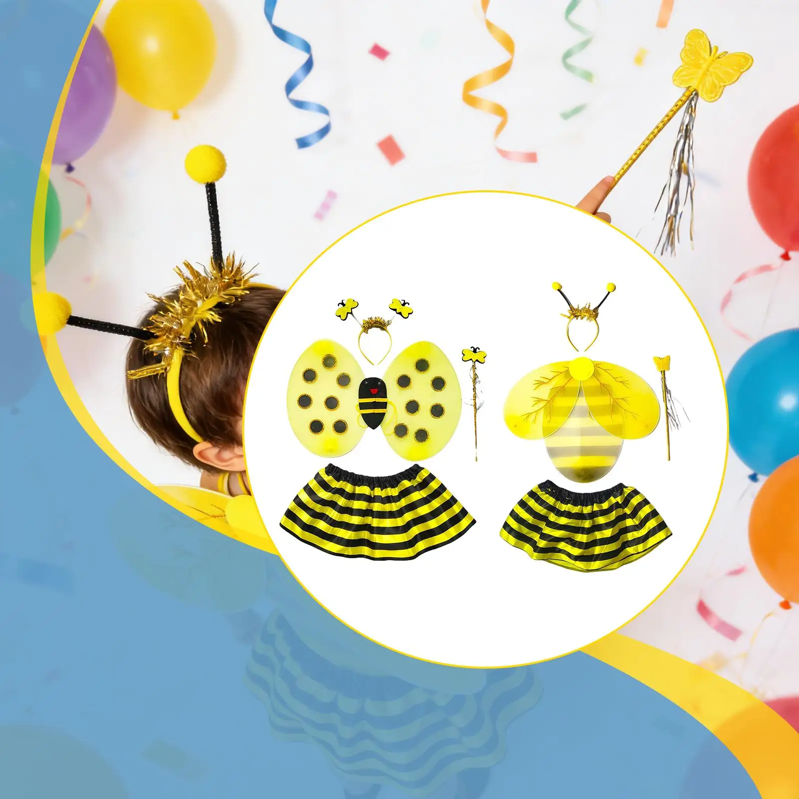 어린이 범블비 드레스업 소품 화려한 코스프레 세트 날개 안테나 머리띠 마법봉 생일 파티 용품