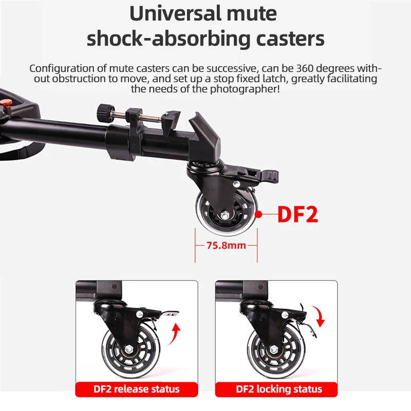 COMAN DF2 Portable Tripod Dolly Quick Moving Tripod Light Stand For Vlog Video Recording Camera Fill Light With Rubber Wheels