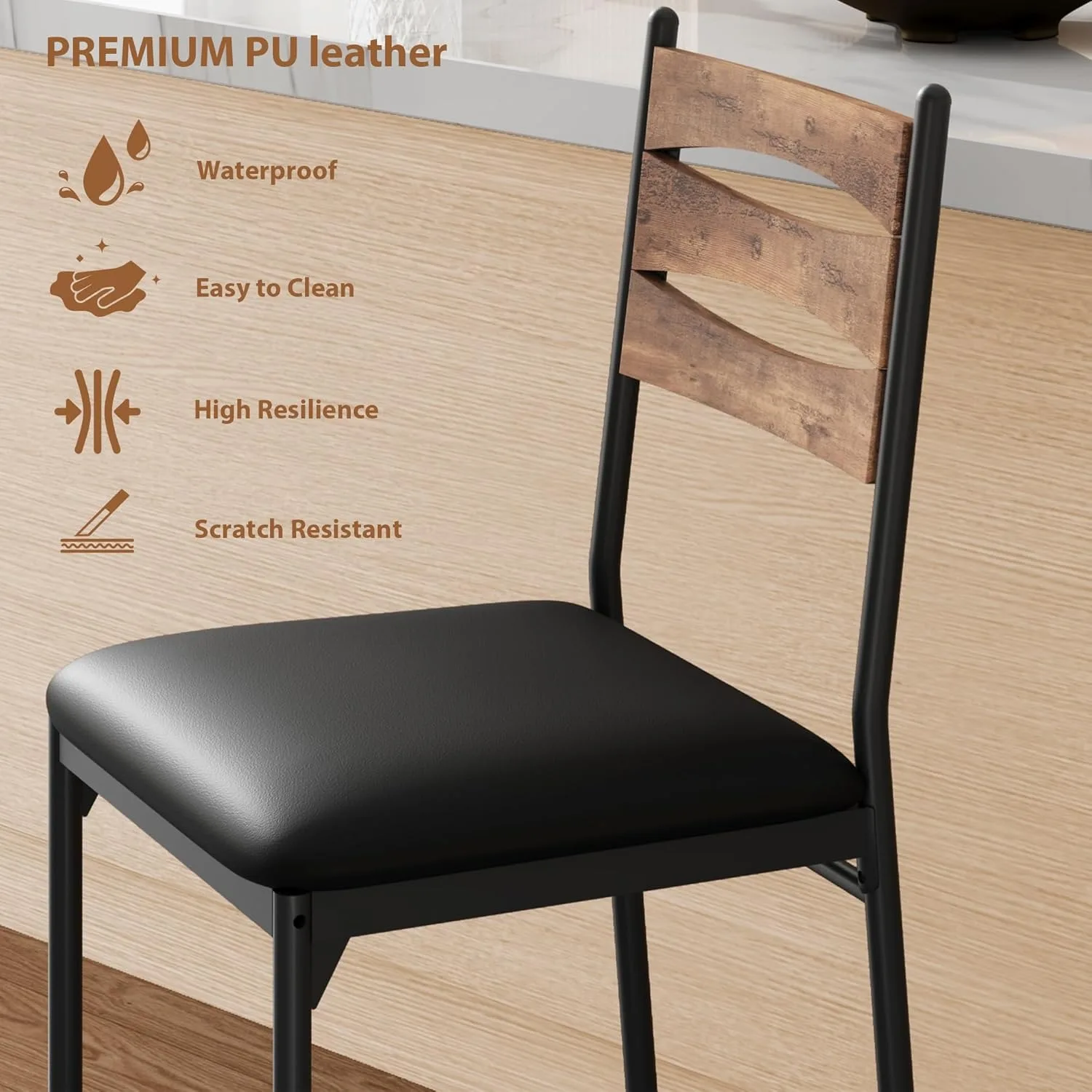 مجموعة مقاعد بار مستديرة مكونة من 2: مقاعد سميكة من الجلد الصناعي مبطنة مع مسند ظهر ومسند للقدمين لبار المنزل الحديث، جزيرة المطبخ