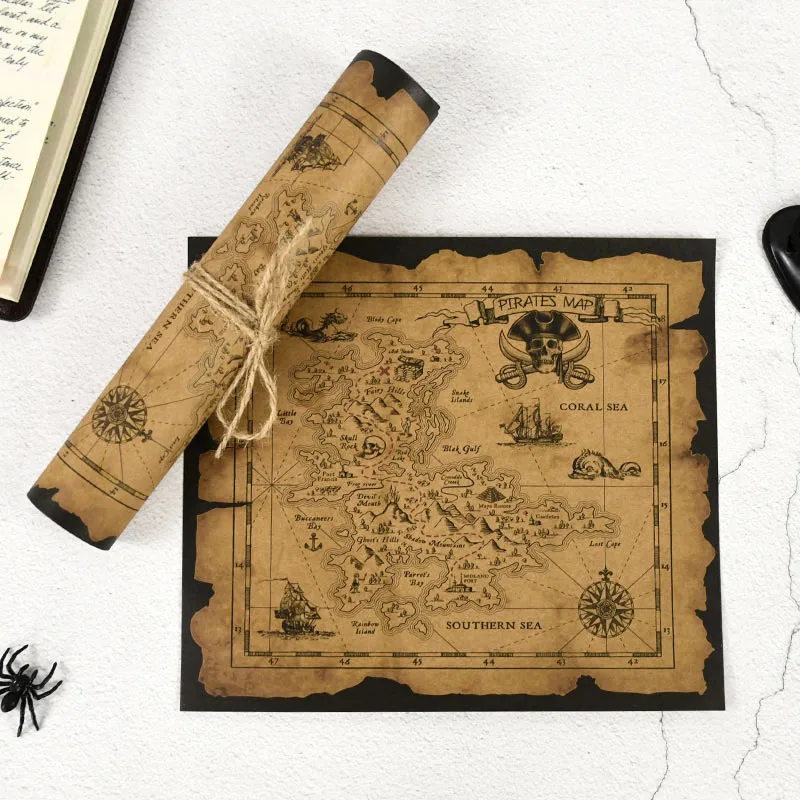 

21*19cm Halloween Retro Pirate Treasure Map Kids Pirate Adventure Treasure Hunting Kraft Paper Map Toys Holiday Party Decoration