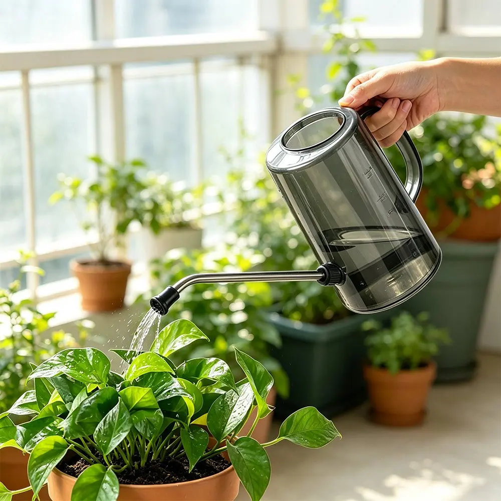 1L/1.5L Long Spout Watering Pot Plastic Shatterproof Small Watering Can Mental Spout with Measurable Scale Plant Sprinkler