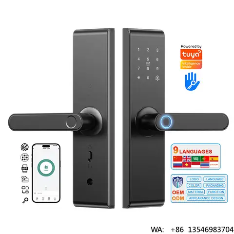 YiTechE Custom Keyless WiFi  TTlock APP Digital Biometric Fingerprint Electric Smart Door Handle Lock with 6068 5050 Mortise