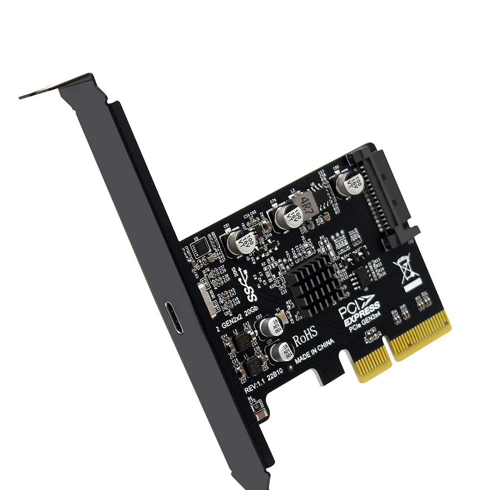 USB PCIE Card Type C PCI-Express 4X to USB 3.2 Gen 2X2 (20Gbps) ASM3242 Chipset for 8/10/Linux