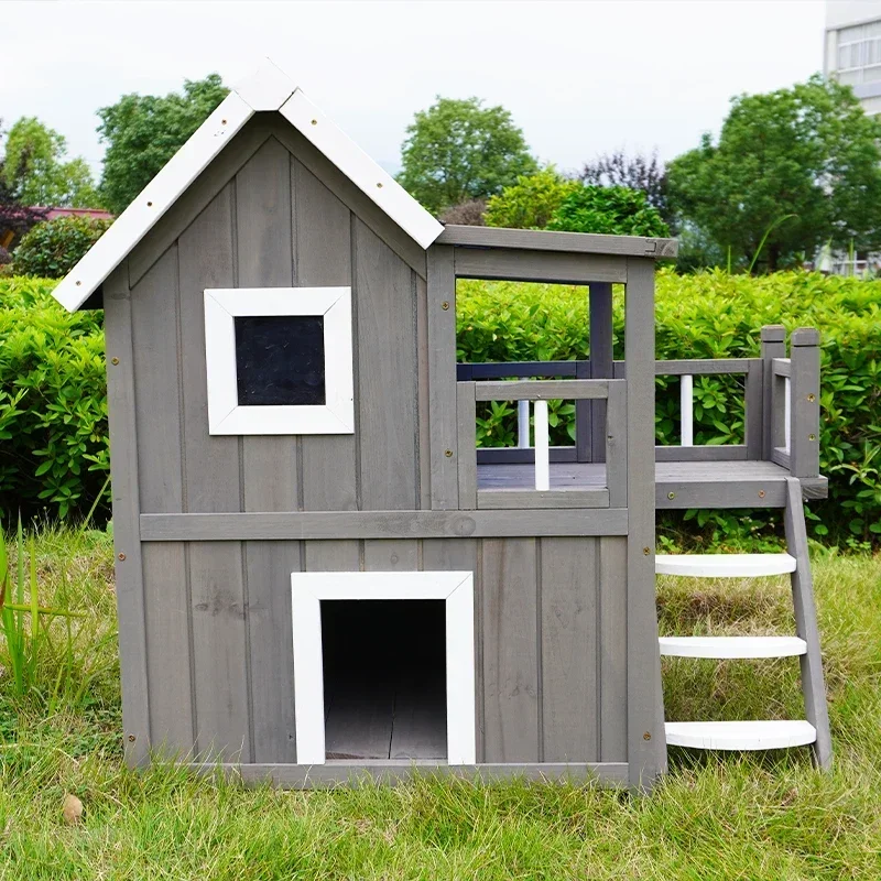 Solid Wood Pet Nest Indoor and Outdoor   Nest Household  Air Conditioning House Cage Cat House   Villa