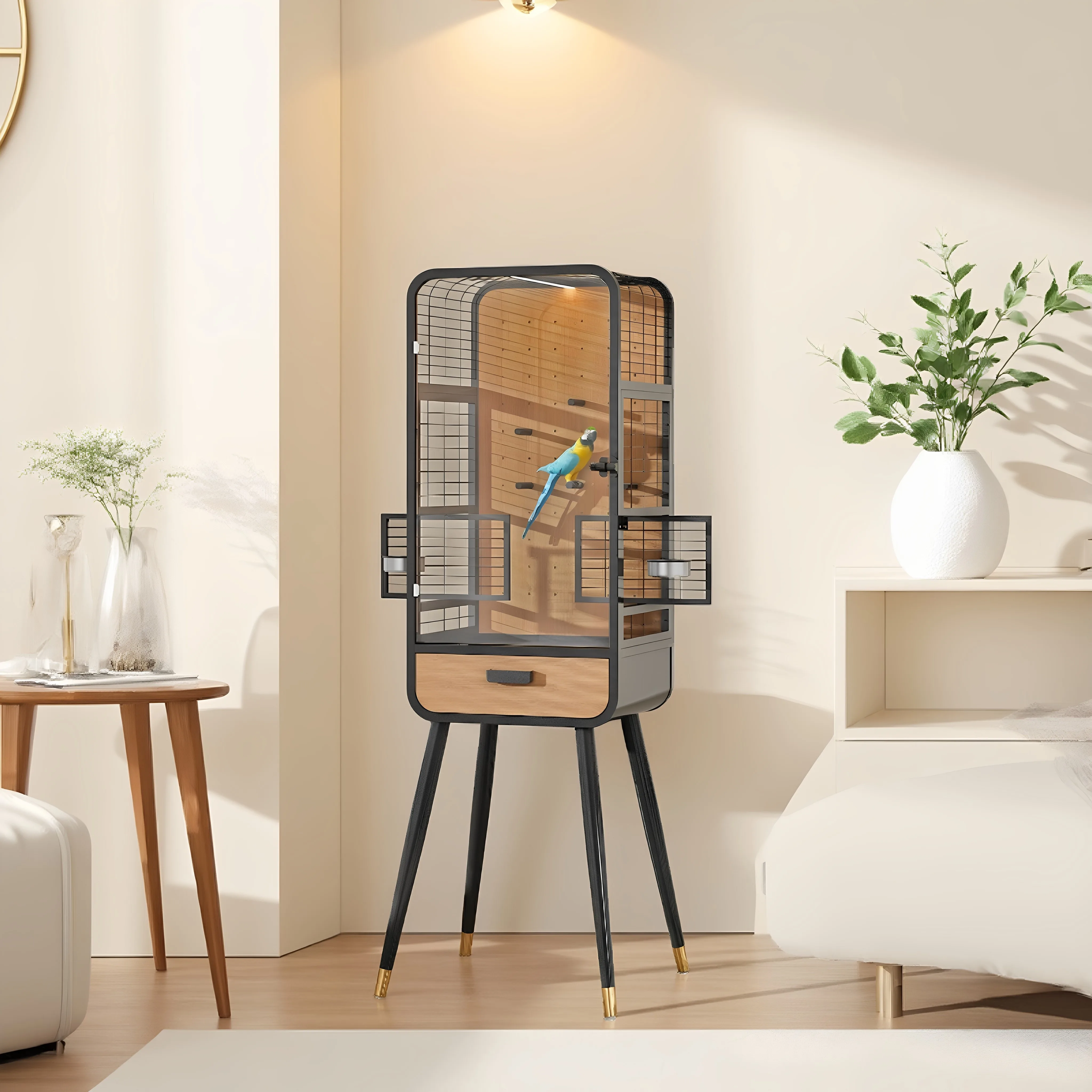 For Solid wood metal parrot bird cage panoramic ecological viewing bird villa bird cage