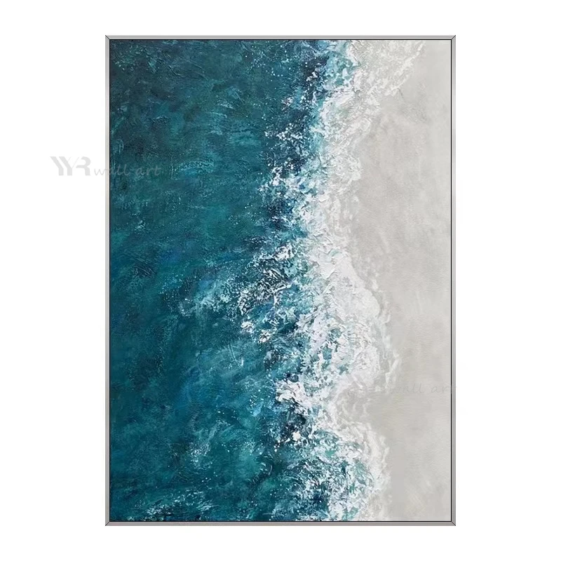 

High-quality Nordic ModernDark Blue Beach Pure Handmade Oil Painting Home Decoration For Bedroom Living Room Dining Room Mural