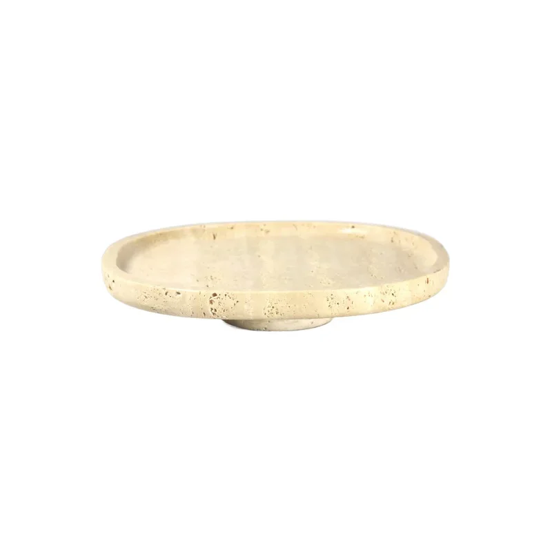 

Natural yellow travertine tall square fruit plate, decorative tray ornament