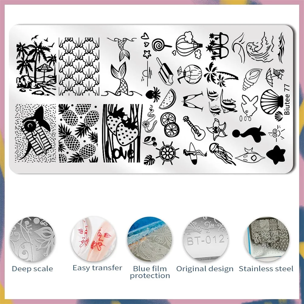 Biutee 네일 프린팅 보드 세트 네일 도장 키트, 실리콘 네일 도장 꽃 동물 레이스 네일 도장 보드, 발렌타인 데이 선물