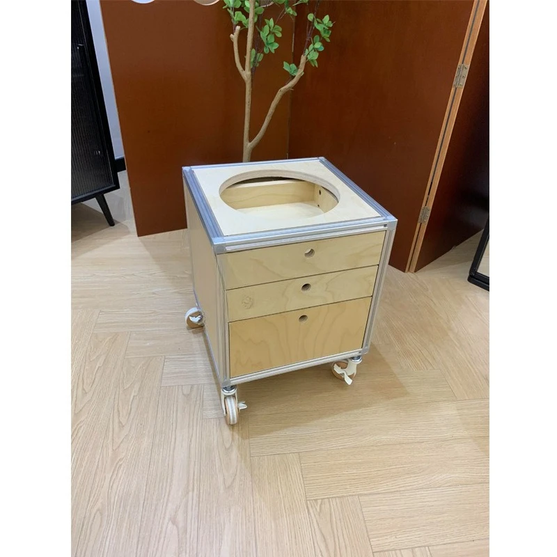 

Aluminum profile mobile bedside table, living room sofa side cabinet birch, flower stand with wheels