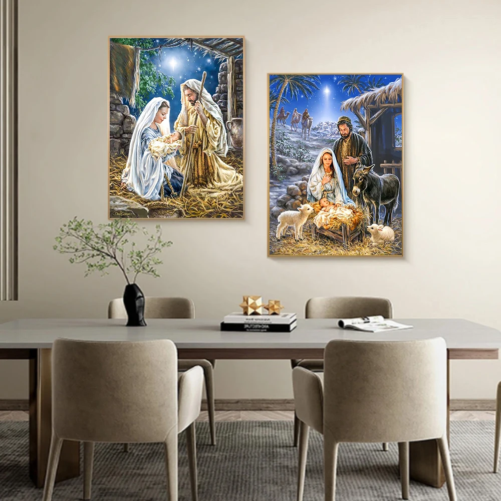 DIY Diamond Painting Jesus Born in the Manger Diamond Embroidery Religion Icon Cross Stitch Full Round Drill Mosaic Rhinestone