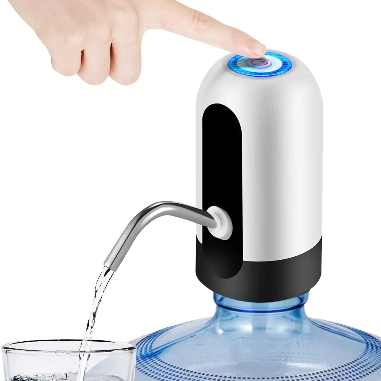 Dispensador de bebidas con interruptor automático, bomba de botella de agua, carga USB, carga con un clic, Blanco/Negro, 1 unidad