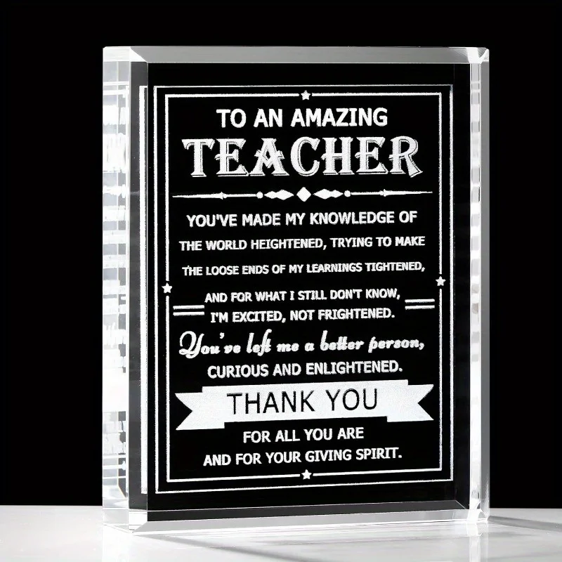 Teacher Appreciation Crystal Plaque: Thank You Keepsake for Men/Women - Ideal for Gifting Occasions (Exhibition Booth Selection)