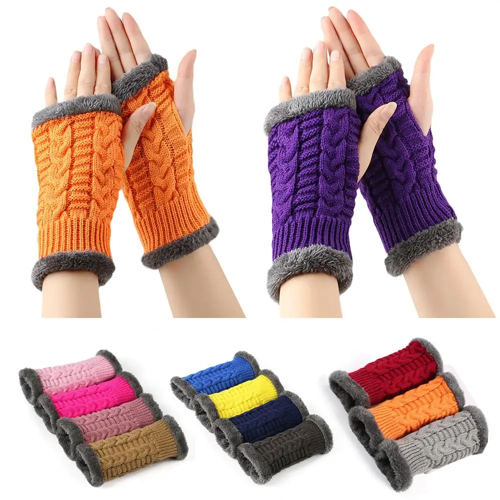 Fleece Gloves Fur Gloves Knitted Fingerless Plush Sleeves Acrylic Velvet Mittens Fake Sleeves Warm Winter Thicken Cropped