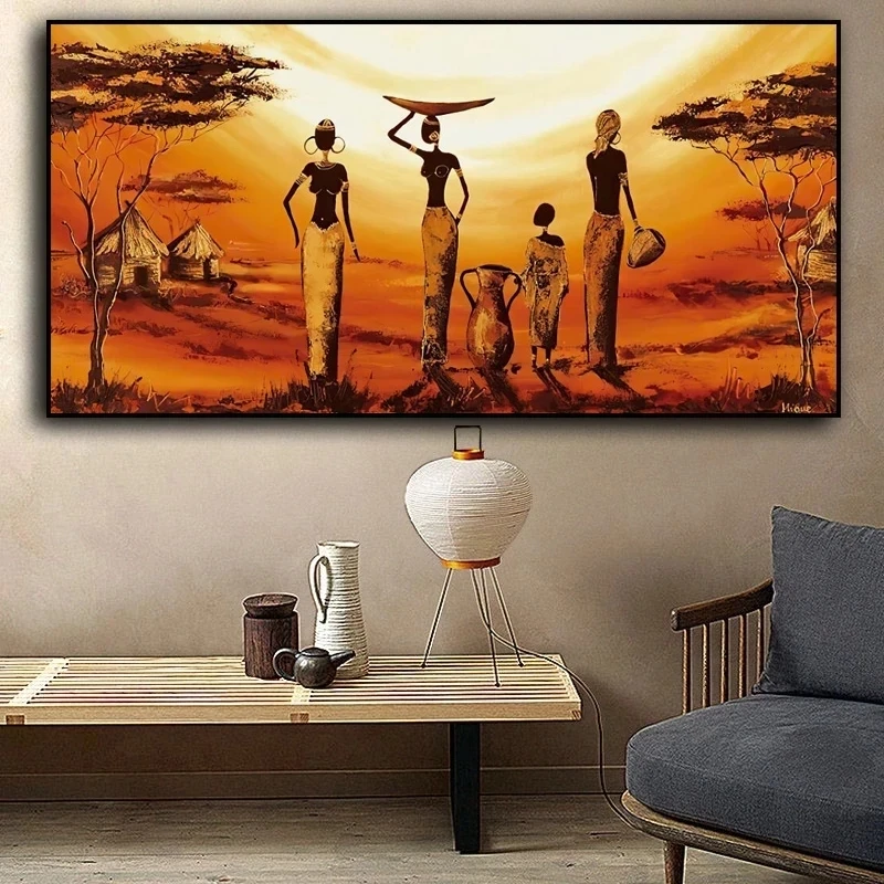 (1 Stück, ungerahmt) Afrikanische Frauen Leinwandgemälde Figurenmalerei Poster und Druck Abstrakte Moderne Wandkunst Bild Wohnzimmer Zuhause C
