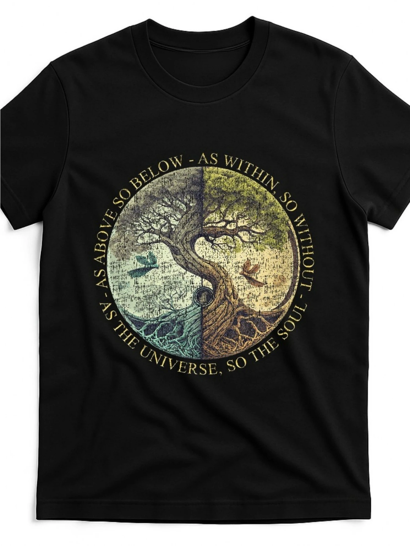 Unisex Black T-Shirt Ancient Wisdom Graphic Tee As Above So Below Quote Soft Breathable Cotton Crewneck Shirt for Men Women