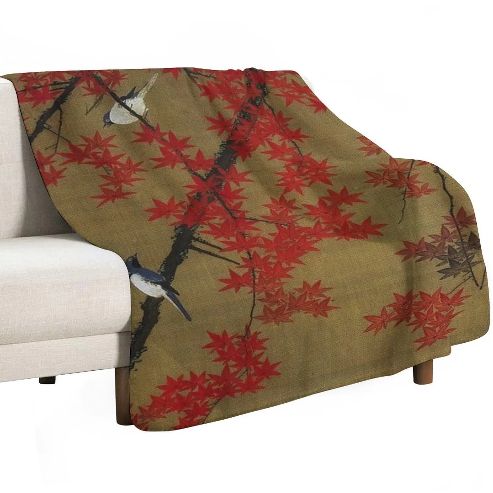 Favourite Artist - Jakuchu Ito - Maple Tree & Small Birds Throw Blanket Softest christmas decoration Beautifuls Moving Blankets
