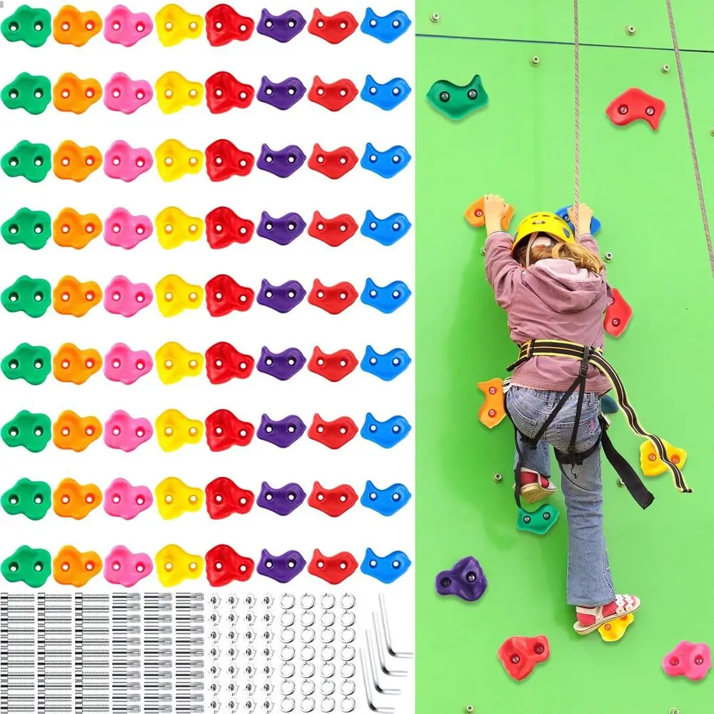 

72-Piece Child's Climbing Holds Set with Colorful Grips, Mounting Screws, and Hardware for Indoor or Outdoor Play Area