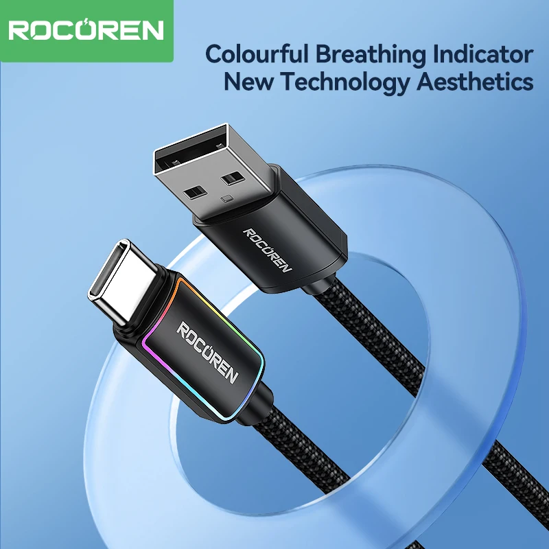 Rocoren USB A to Type C 3A Fast Charging Date Cable QC 3.0 USB Type C Quick Charging Charger Cord For Samsung S23 Ultra Xiaomi