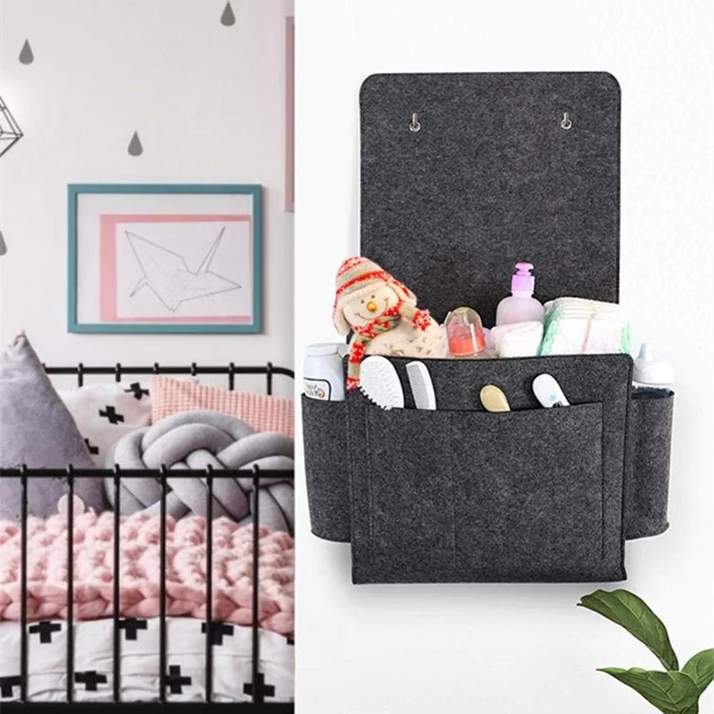 

Felt Bedside Storage Bag Heavy Duty Hanging Organizer Pouch Reinforced Stitching For Bedroom Sofa Desk Dark Grey