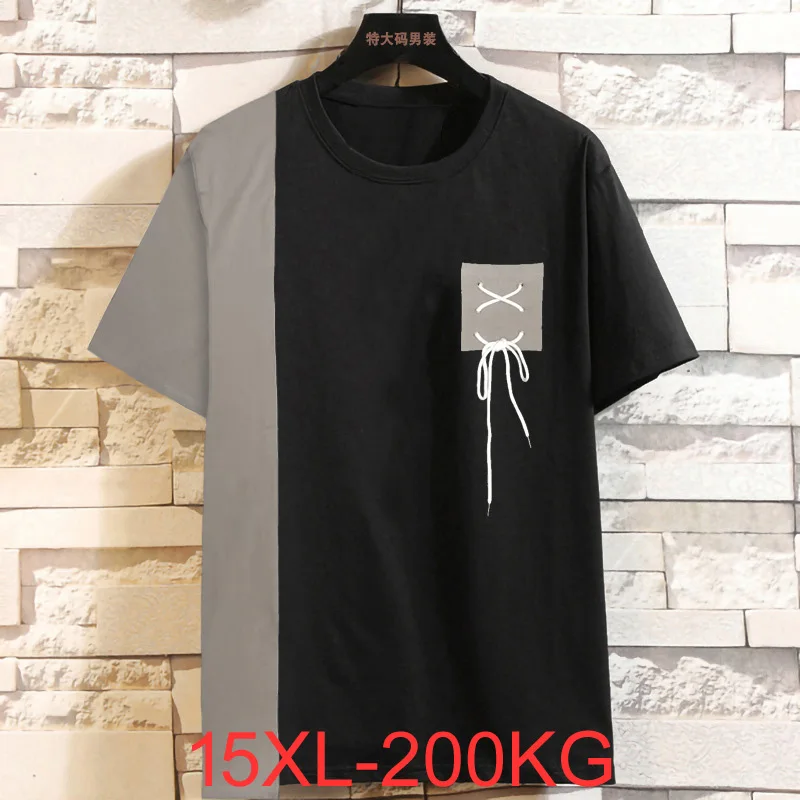 

Plus SIze 15XL men's summer new Large trendy casual O neck short sleeved t-shirt 15xl 200kg solid t shirts