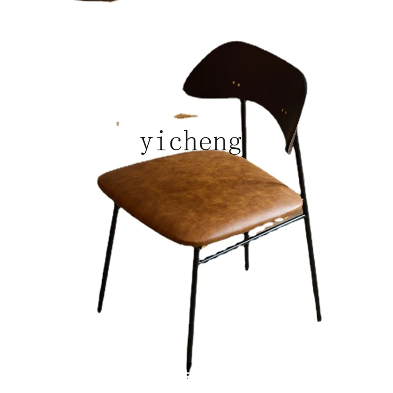 

Zk Dining Chair Furniture Industrial Style Solid Wood Oil Wax Leather Pu Coffee Backrest Iron Dining Chair