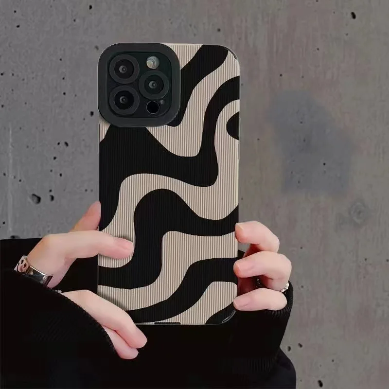 Luxury For Apple iPhone 15 Pro Max 14 Case Pattern Cover 13 12 11 Zebra Stripes Camera Lens Protection Silicone Phone Accessory