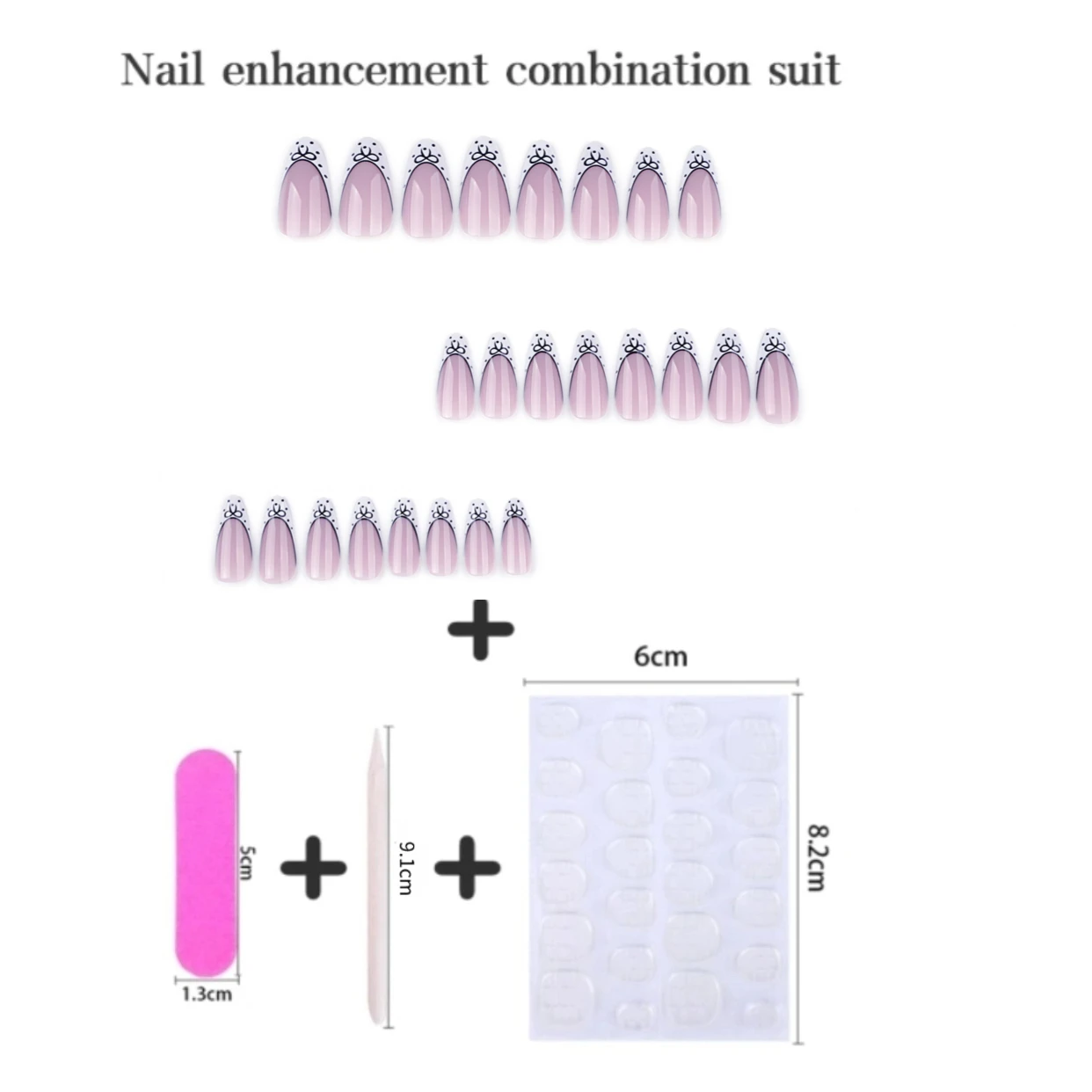 24 szt. Średniej Długości Sztuczne Paznokcie Migdałki Proste Białe Francuskie Paznokcie z Kokardką Modne Naklejane Paznokcie Gotowe Zestawy do Manicure