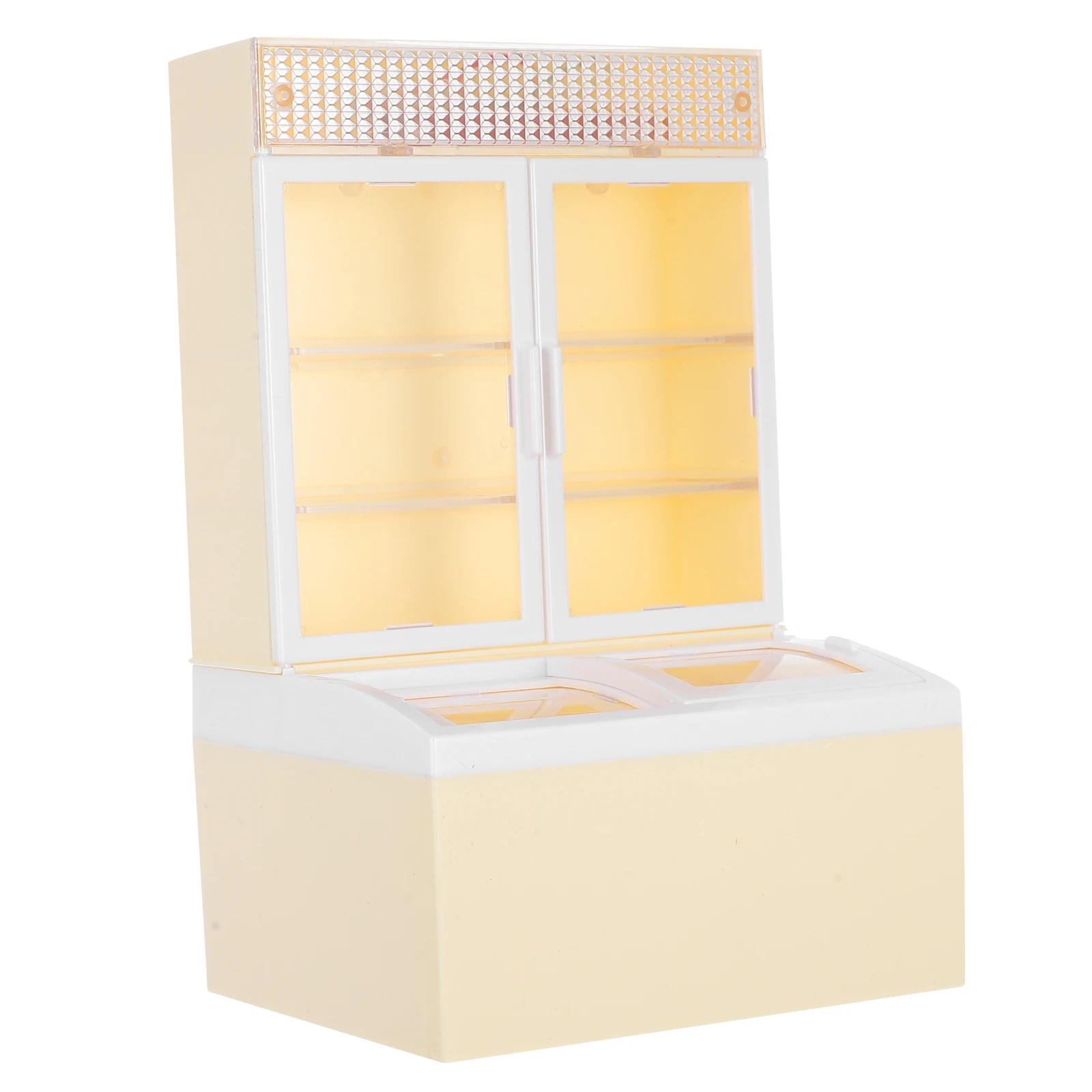

Simulation Ice Cream Cabinet Mini Fridge Dollhouse Miniature Pretend Play Model Freezer Display Plastic Child