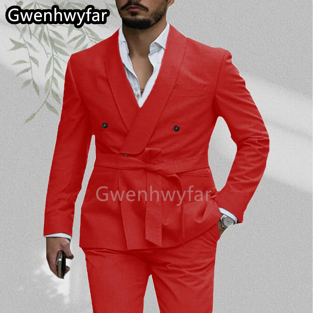 

Gwenhwyfar New Arrival Jacket Pants Belt Design China Red Men's Suit Classic Gentleman Men's Tuxedo Prom Blazer Custom Jackets