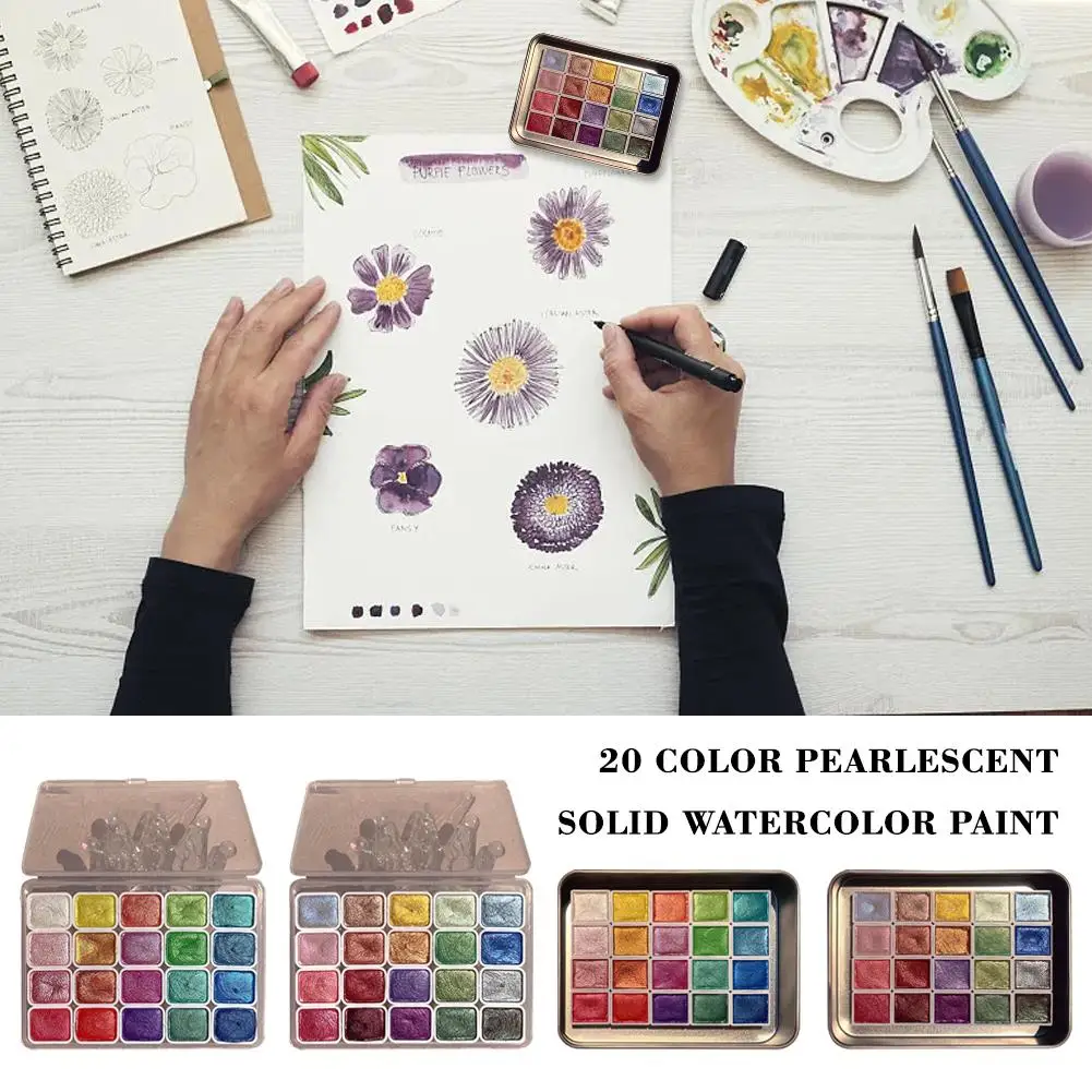 20 Color Pearlescent Solid Watercolor Paint Nail Hand-painted Metal Candy Design Flash Pearlescent Series Colors Macaron B6r2