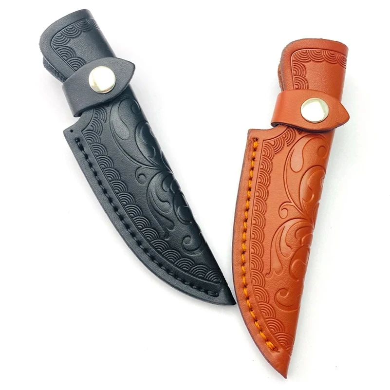 1 Piece Cow Leather Material Small Straight Knife Fixed Blade Sheath Scabbard Cover Bag Holder Case with Buckle Patterned Style