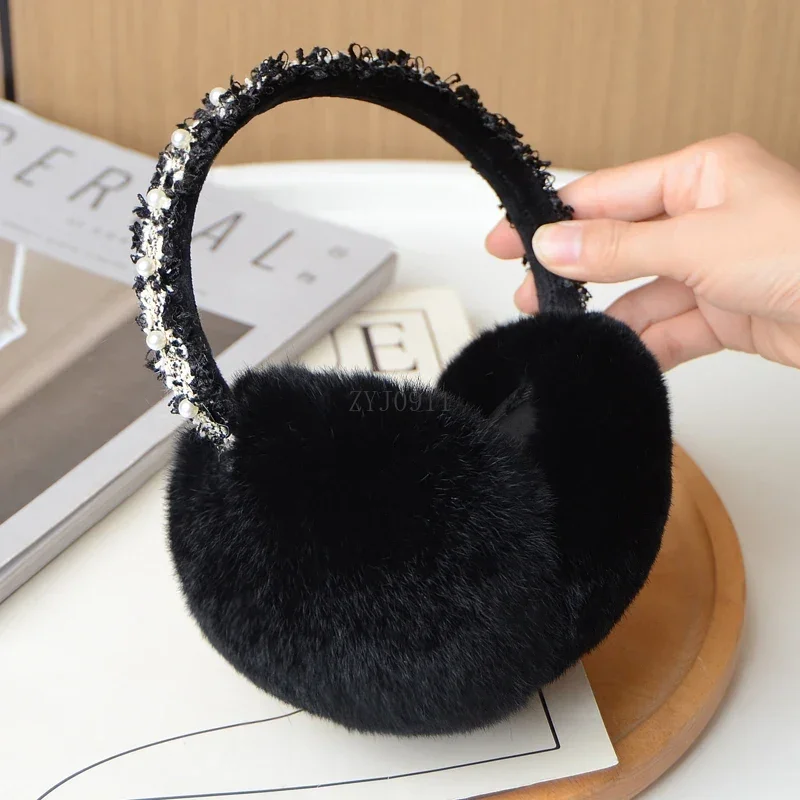 天然 100% レックスウサギの毛皮のイヤーマフ女性の秋と冬暖かいイヤーマフ冬のアクセサリー女性のための