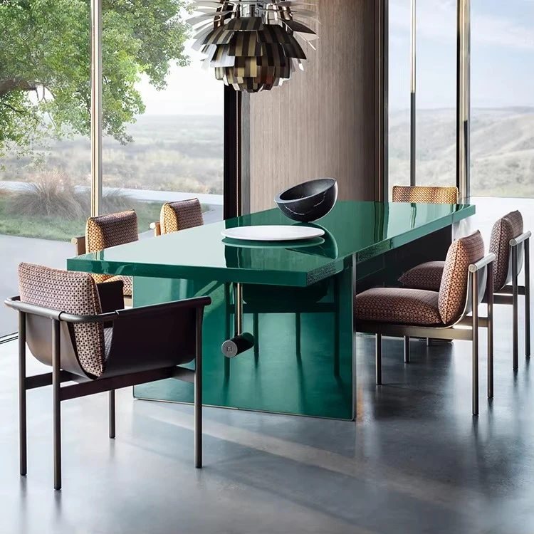 yi-Modern Luxury Dining Table Set Nature White Marble Top Black Metal Bridge Wide Fluted Base Geometric Luxury Dining Table Set-