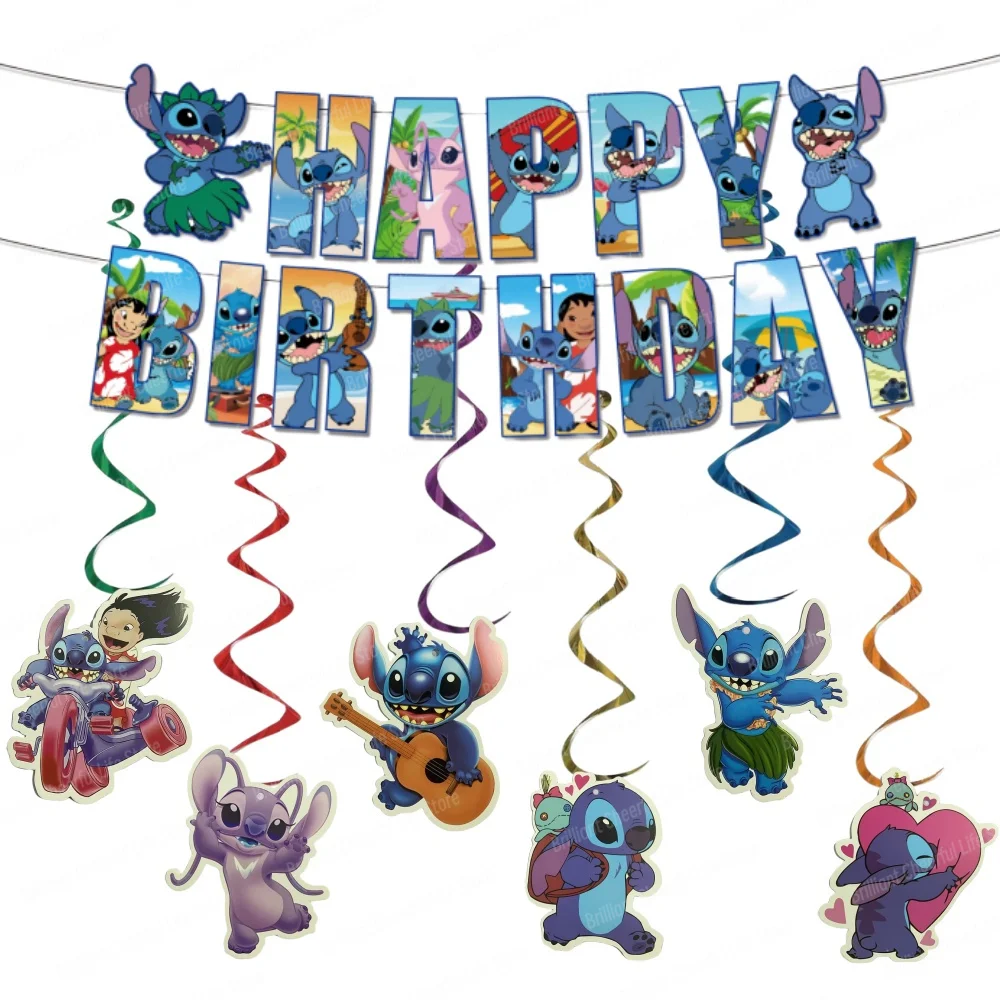 Disney Lilo&Stitch Birthday Party Decorations Stitch Hanging Swirls Happy Birthday Banner for Boys Baby Shower Party Supplies