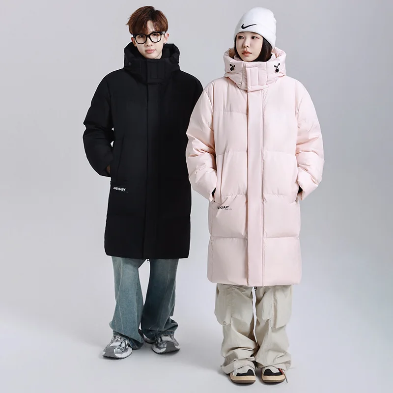 -20 ° C Piumini invernali da uomo riempiti con piumino d'oca di alta qualità al 90%, parka lungo da uomo, cappotto da neve da donna