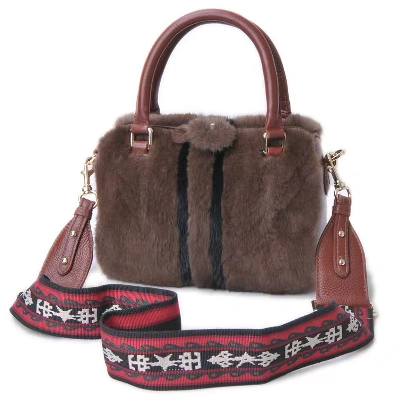 Mode Luxe Damesvacht Handtas Winter Natuurlijke Nertsbont Schoudertas Echte Koeienhuid Handvatten Hoogwaardige Crossbody Tas